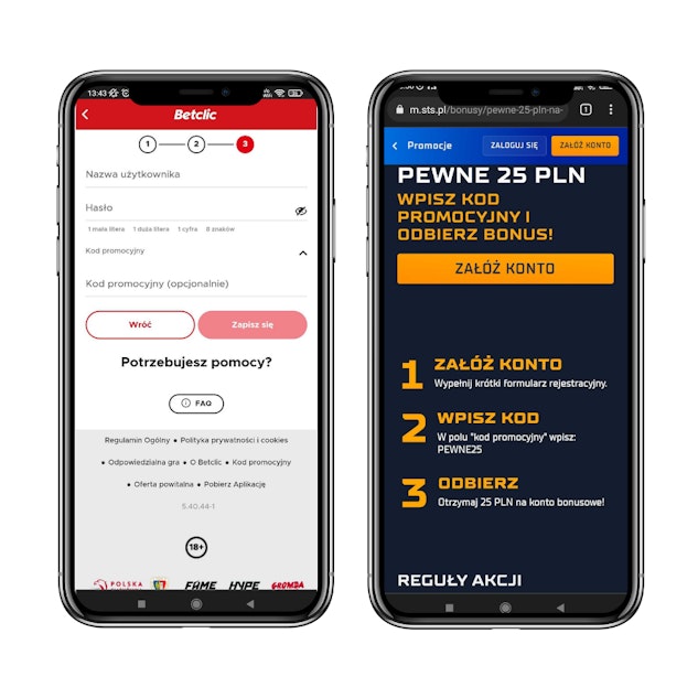 Kod na Freebet podczas rejestracji