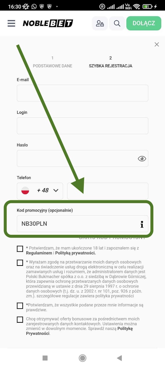 Poczas rejestracji wpisz kod promocyjny