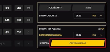 Przycisk postaw zaklad na kuponie LV BET