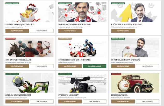 Screeen ze strony z promocjami Noblebet