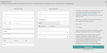 Formularz rejestracyjny na stronie betway