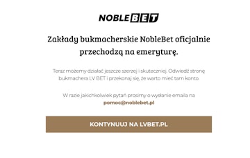 Komunikat na stronie Noblebet o zamknięciu działalności